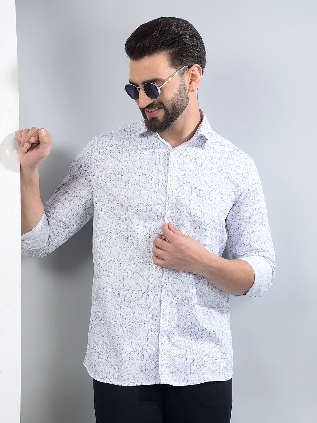 Blue Printed 100% Cotton Shirt-Men Shirts-Crimsoune Club