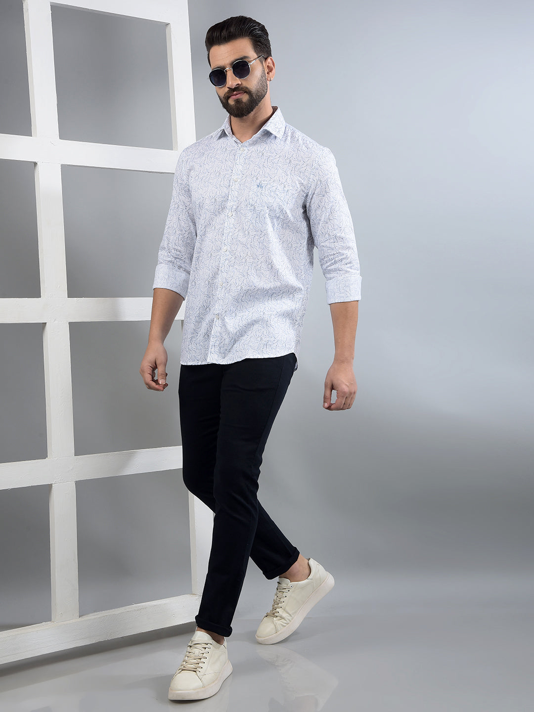 Blue Printed 100% Cotton Shirt-Men Shirts-Crimsoune Club