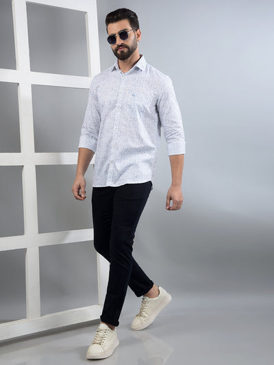 Blue Printed 100% Cotton Shirt-Men Shirts-Crimsoune Club