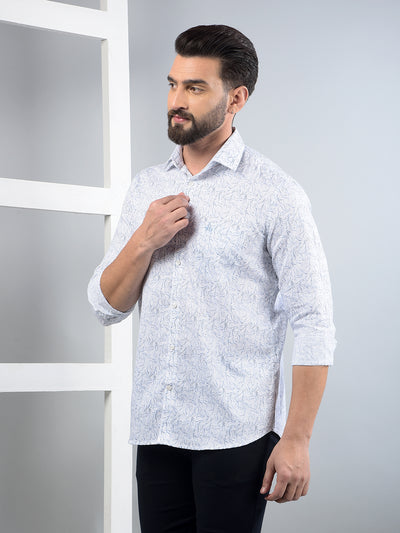 Blue Printed 100% Cotton Shirt-Men Shirts-Crimsoune Club
