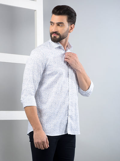 Blue Printed 100% Cotton Shirt-Men Shirts-Crimsoune Club
