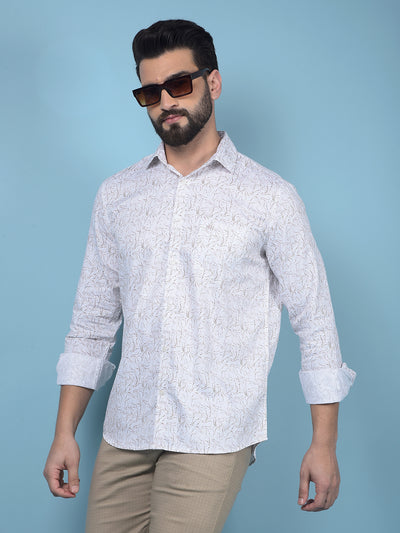 Beige Printed 100% Cotton Shirt-Men Shirts-Crimsoune Club