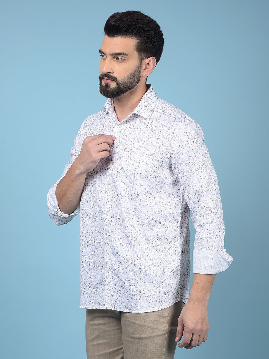 Beige Printed 100% Cotton Shirt-Men Shirts-Crimsoune Club