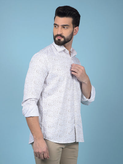 Beige Printed 100% Cotton Shirt-Men Shirts-Crimsoune Club