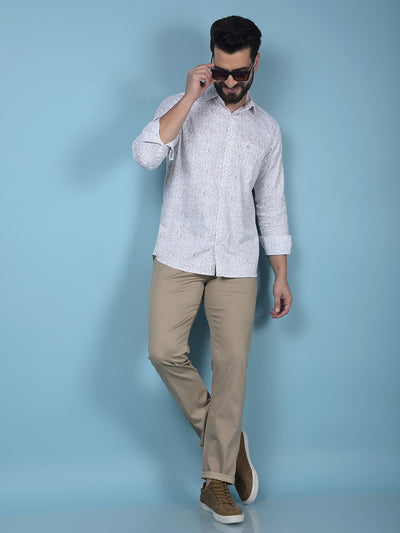 Beige Printed 100% Cotton Shirt-Men Shirts-Crimsoune Club
