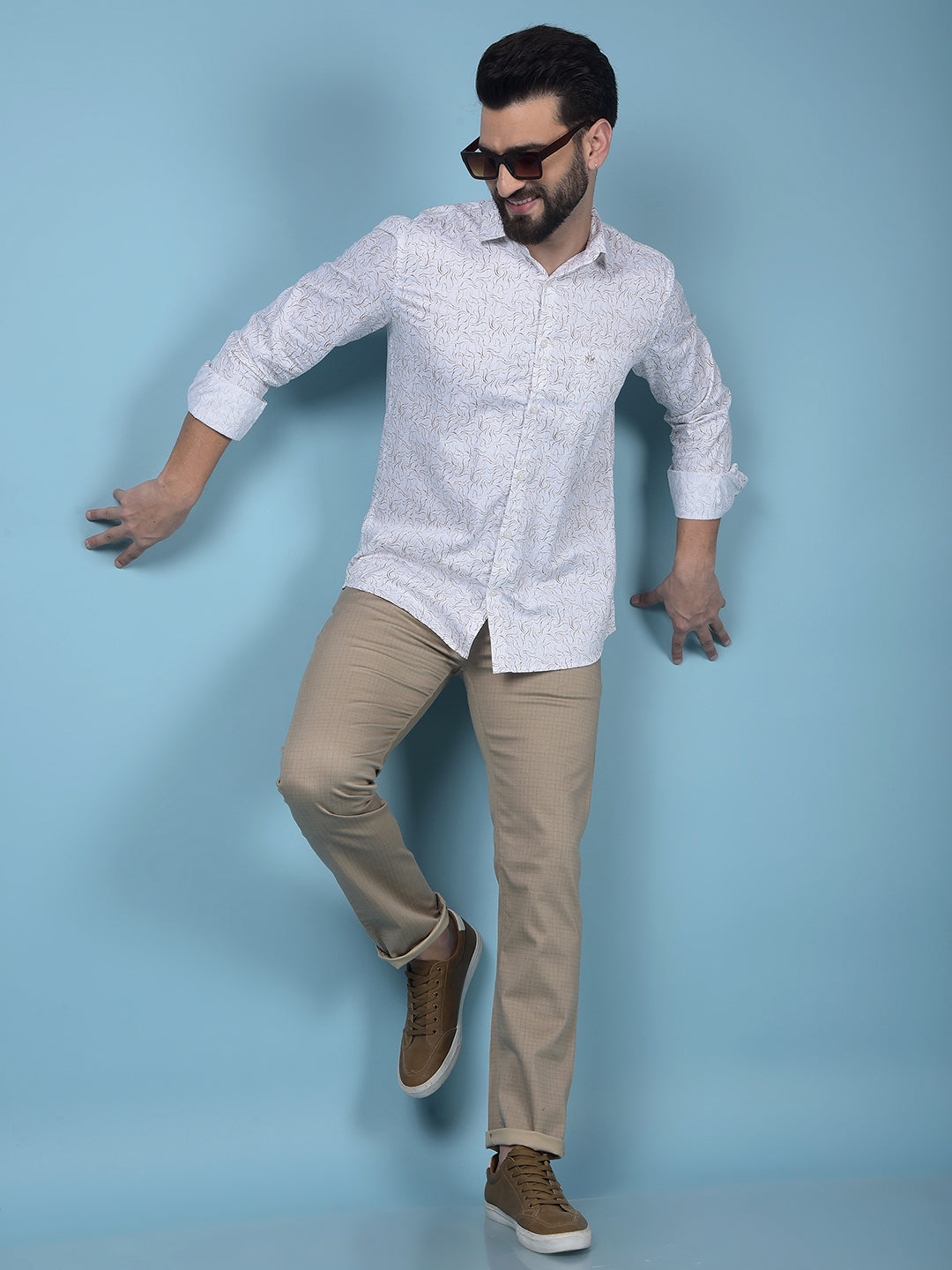 Beige Printed 100% Cotton Shirt-Men Shirts-Crimsoune Club