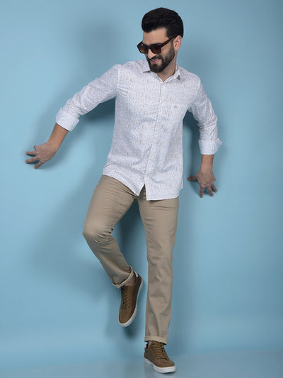 Beige Printed 100% Cotton Shirt-Men Shirts-Crimsoune Club