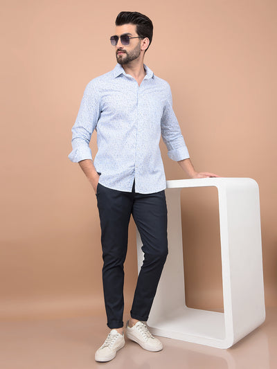 Blue Floral Print 100% Cotton Shirt-Men Shirts-Crimsoune Club