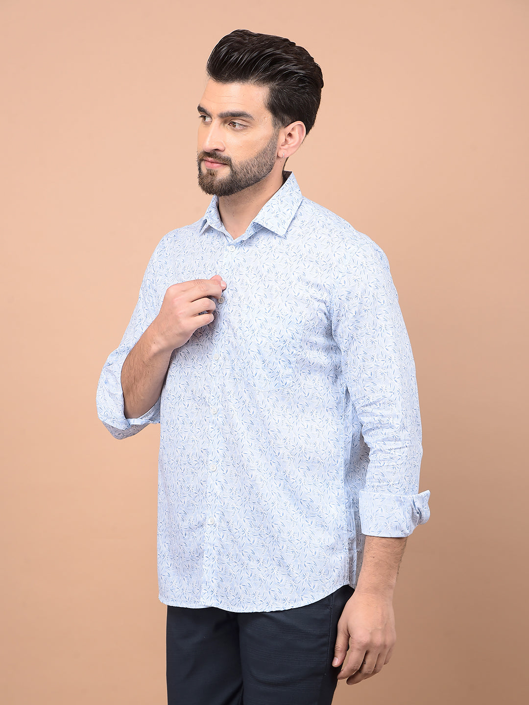 Blue Floral Print 100% Cotton Shirt-Men Shirts-Crimsoune Club