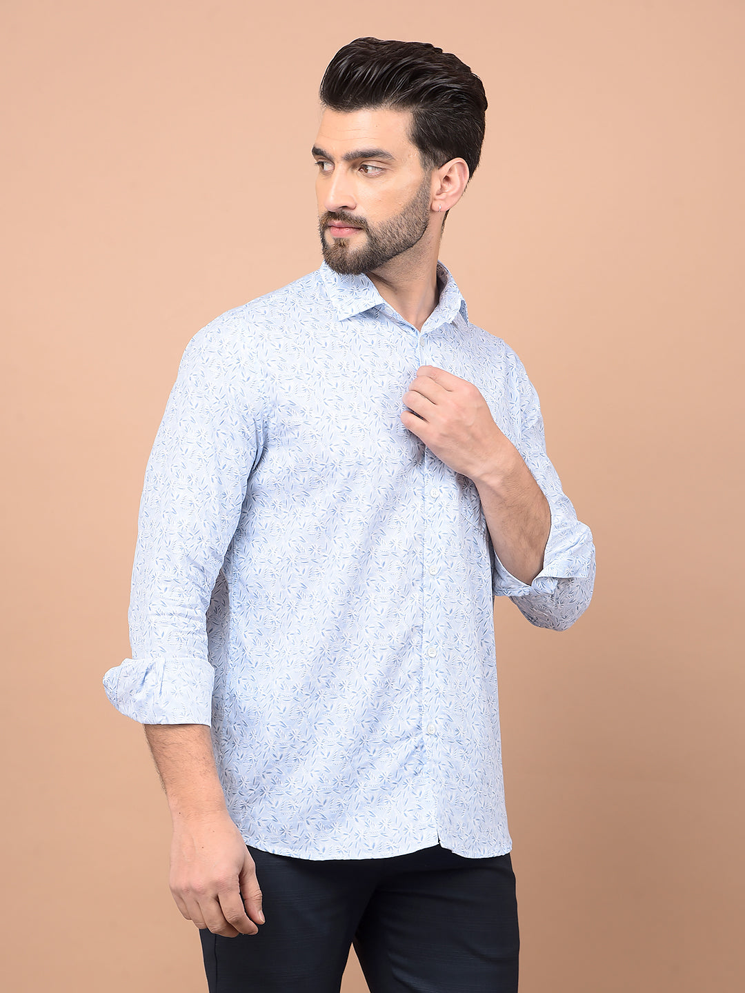 Blue Floral Print 100% Cotton Shirt-Men Shirts-Crimsoune Club