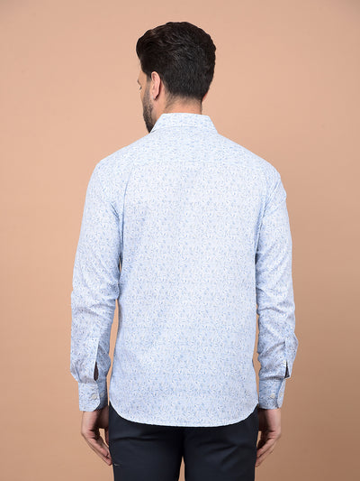 Blue Floral Print 100% Cotton Shirt-Men Shirts-Crimsoune Club