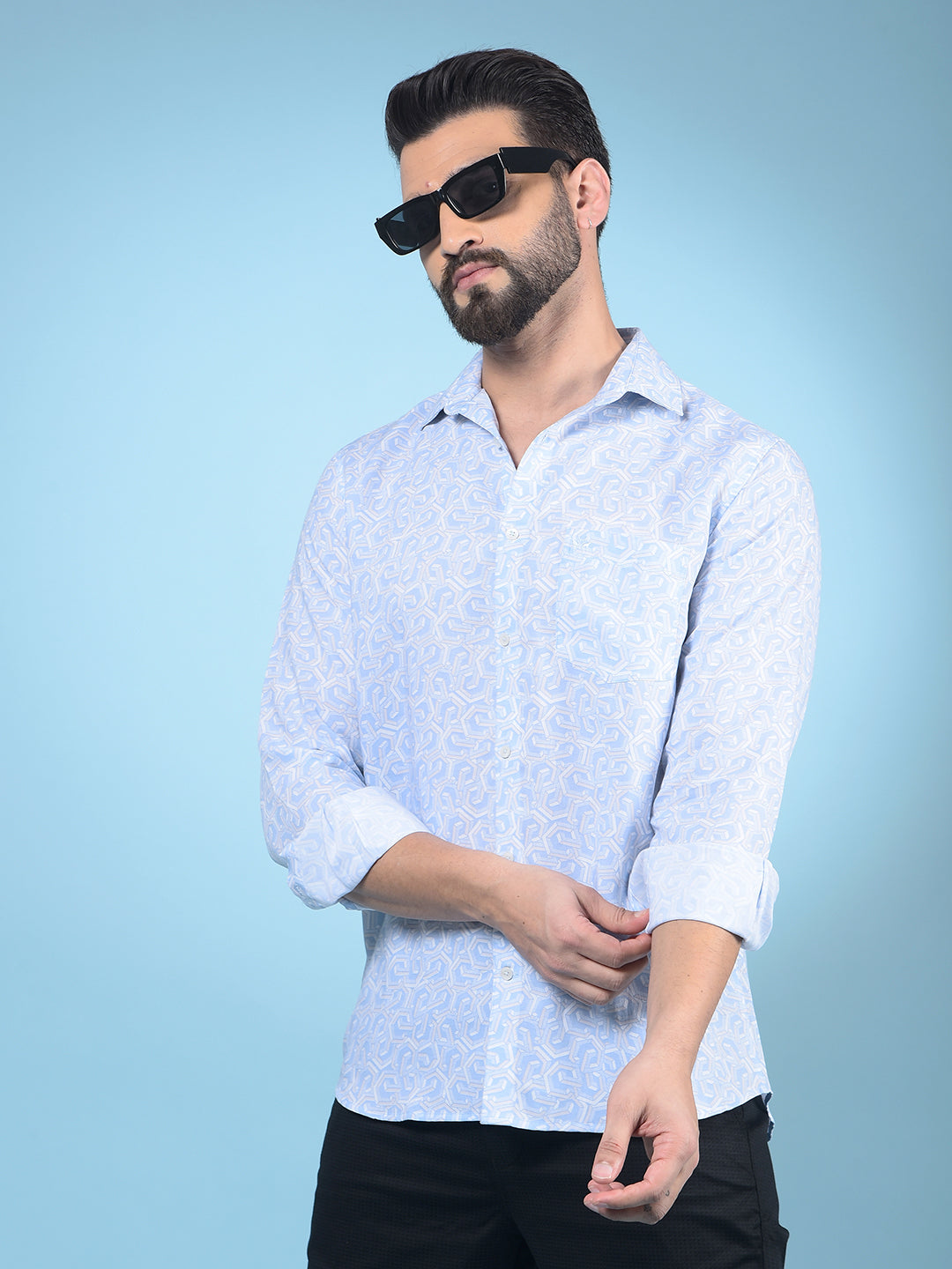 Blue Printed Shirt-Men Shirts-Crimsoune Club