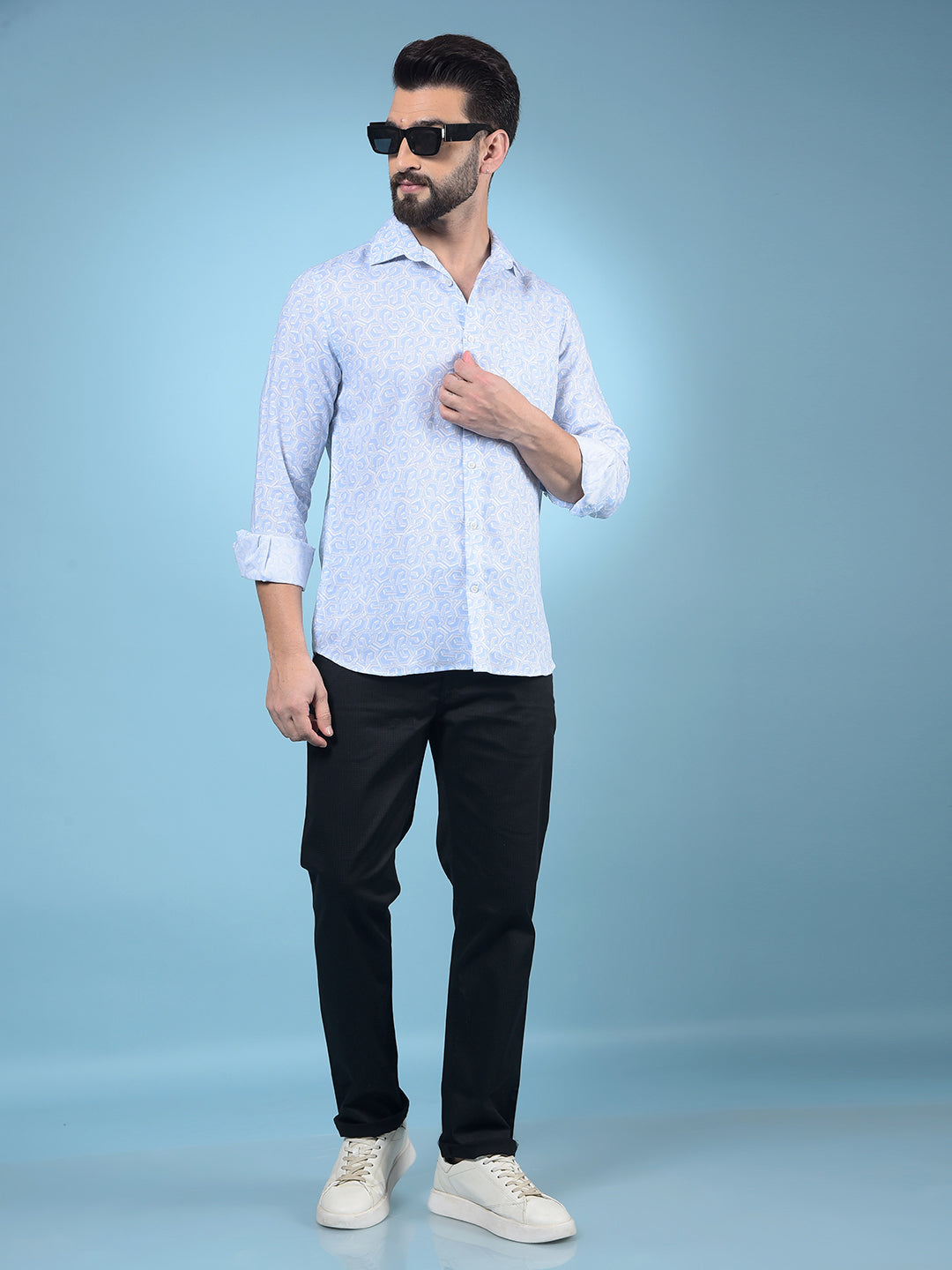 Blue Printed Shirt-Men Shirts-Crimsoune Club
