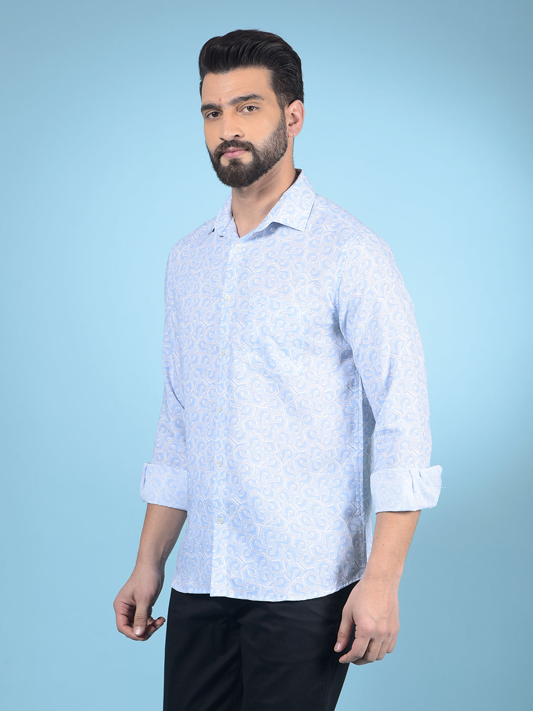 Blue Printed Shirt-Men Shirts-Crimsoune Club