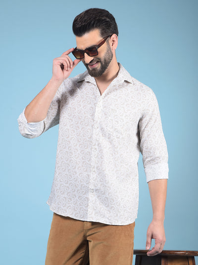Beige Printed Shirt-Men Shirts-Crimsoune Club