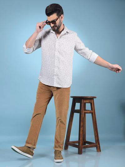 Beige Printed Shirt-Men Shirts-Crimsoune Club