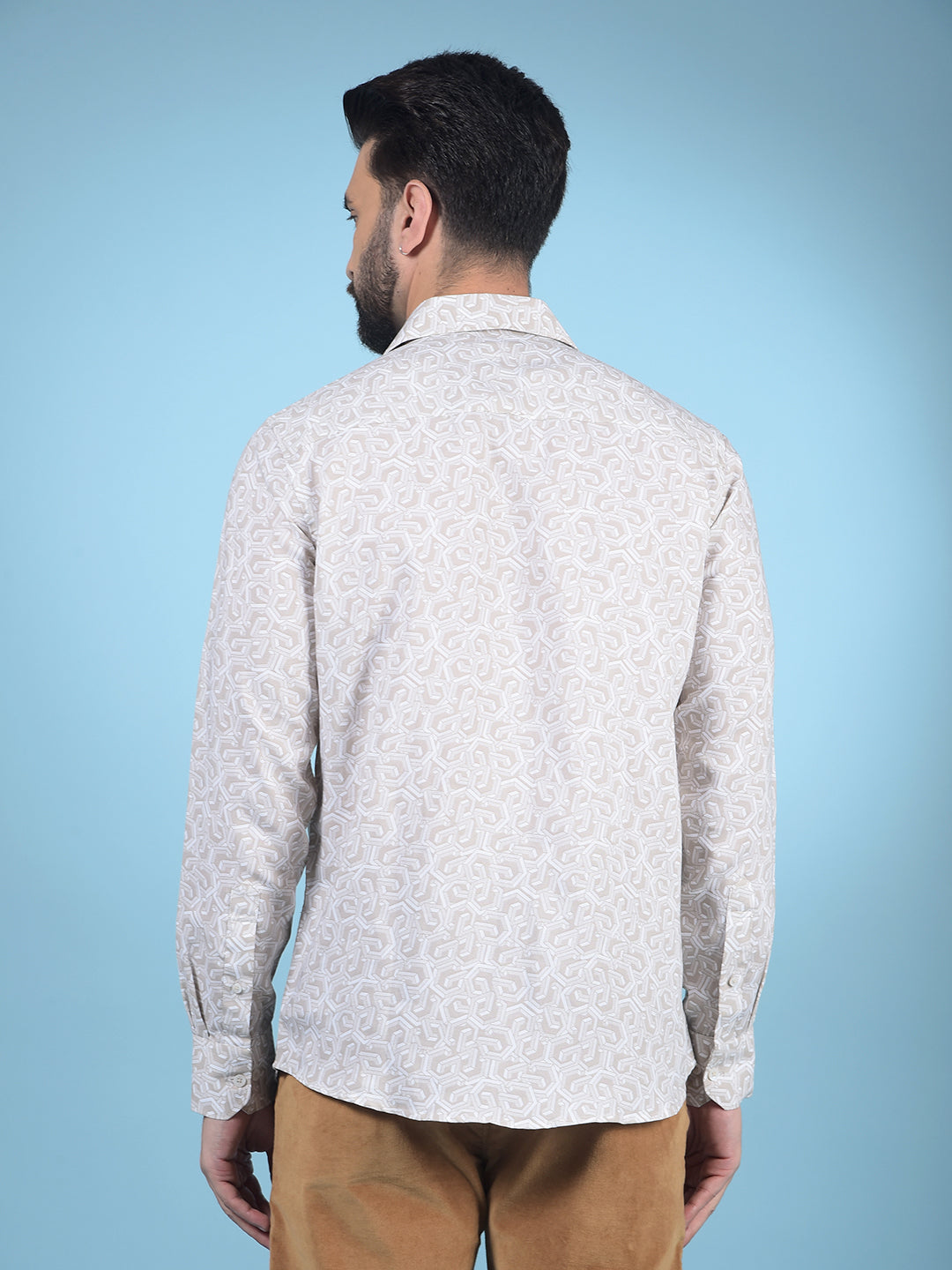 Beige Printed Shirt-Men Shirts-Crimsoune Club