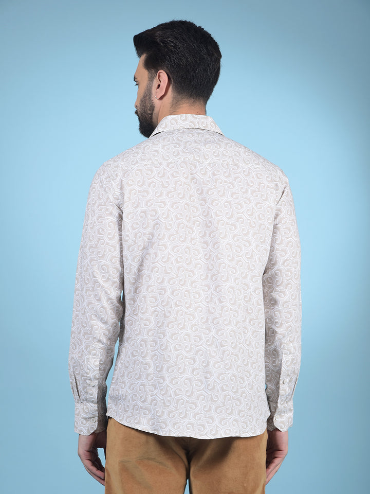 Beige Printed Shirt-Men Shirts-Crimsoune Club