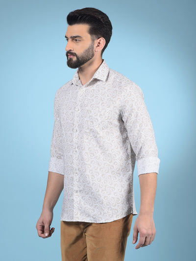 Beige Printed Shirt-Men Shirts-Crimsoune Club