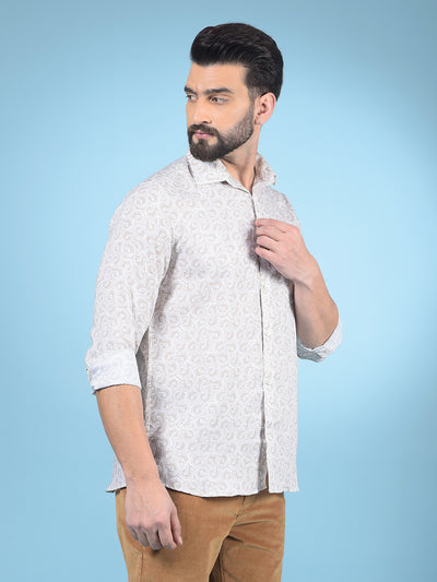 Beige Printed Shirt-Men Shirts-Crimsoune Club