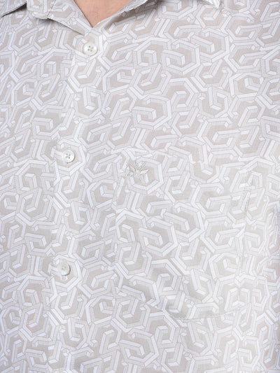 Beige Printed Shirt-Men Shirts-Crimsoune Club