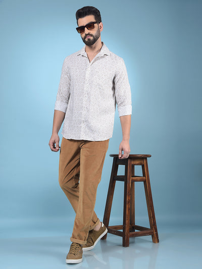 Beige Printed Shirt-Men Shirts-Crimsoune Club