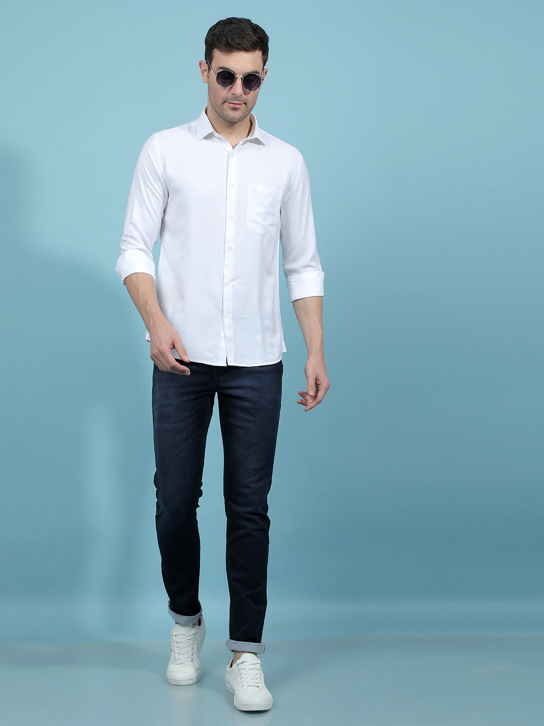 White Floral Print Shirt-Men Shirts-Crimsoune Club