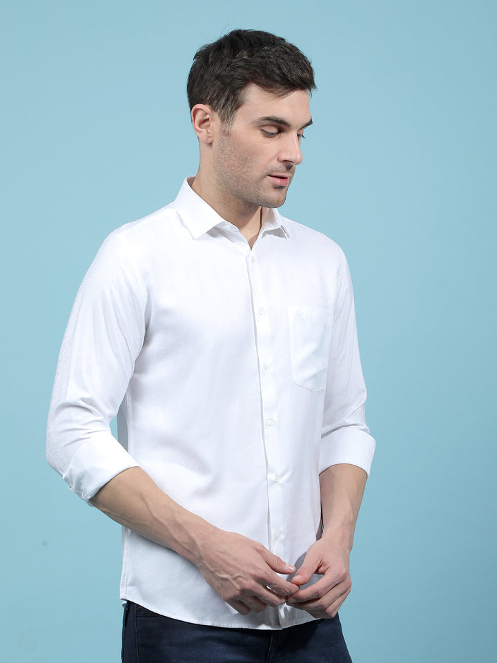 White Floral Print Shirt-Men Shirts-Crimsoune Club