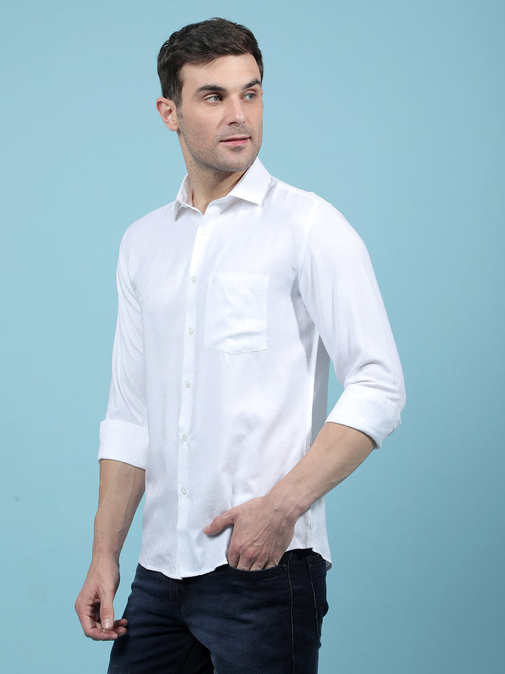 White Floral Print Shirt-Men Shirts-Crimsoune Club