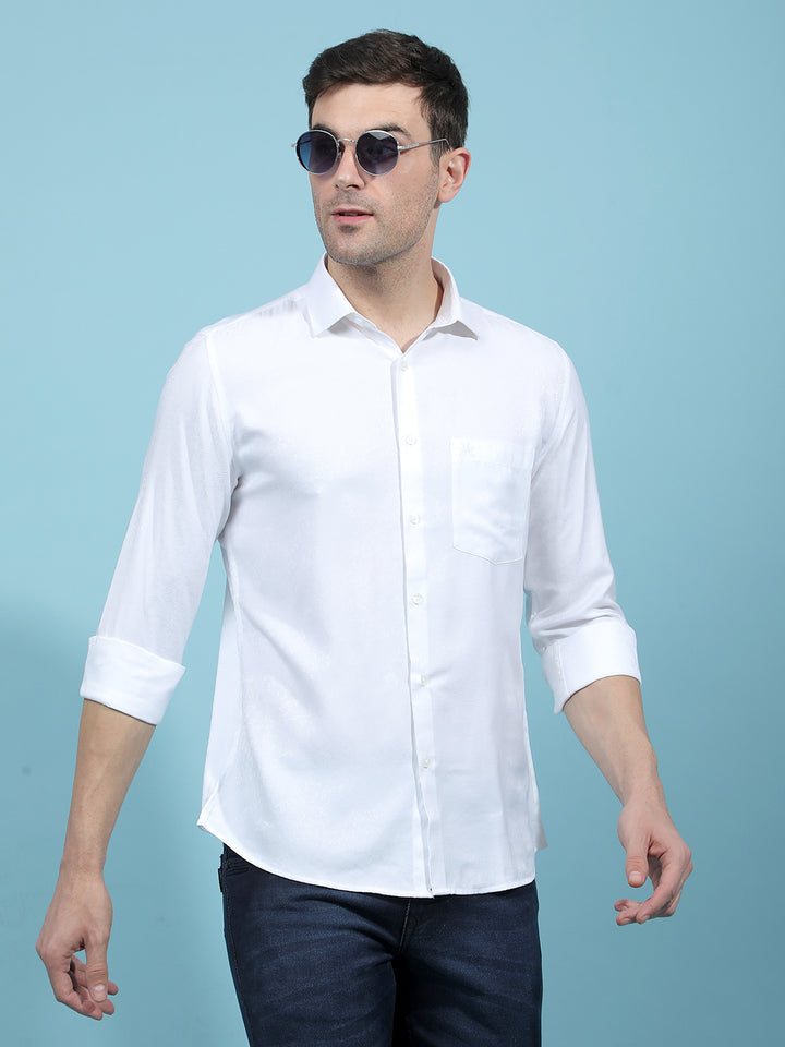 White Floral Print Shirt-Men Shirts-Crimsoune Club