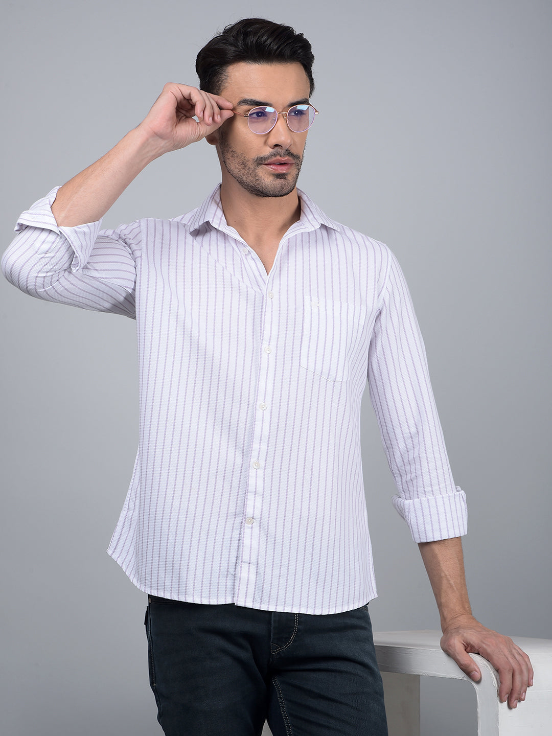 Purple Vertical Stripes 100% Cotton Shirt-Men Shirts-Crimsoune Club