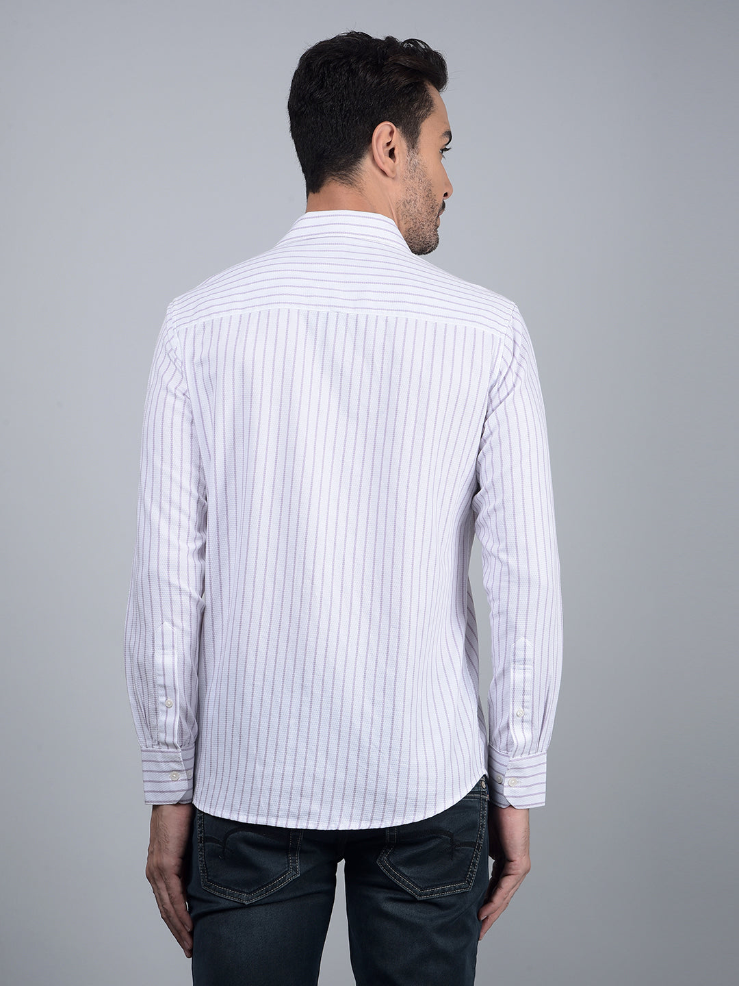 Purple Vertical Stripes 100% Cotton Shirt-Men Shirts-Crimsoune Club