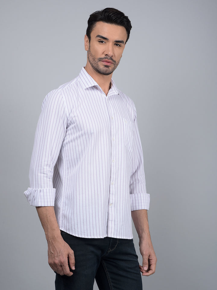 Purple Vertical Stripes 100% Cotton Shirt-Men Shirts-Crimsoune Club
