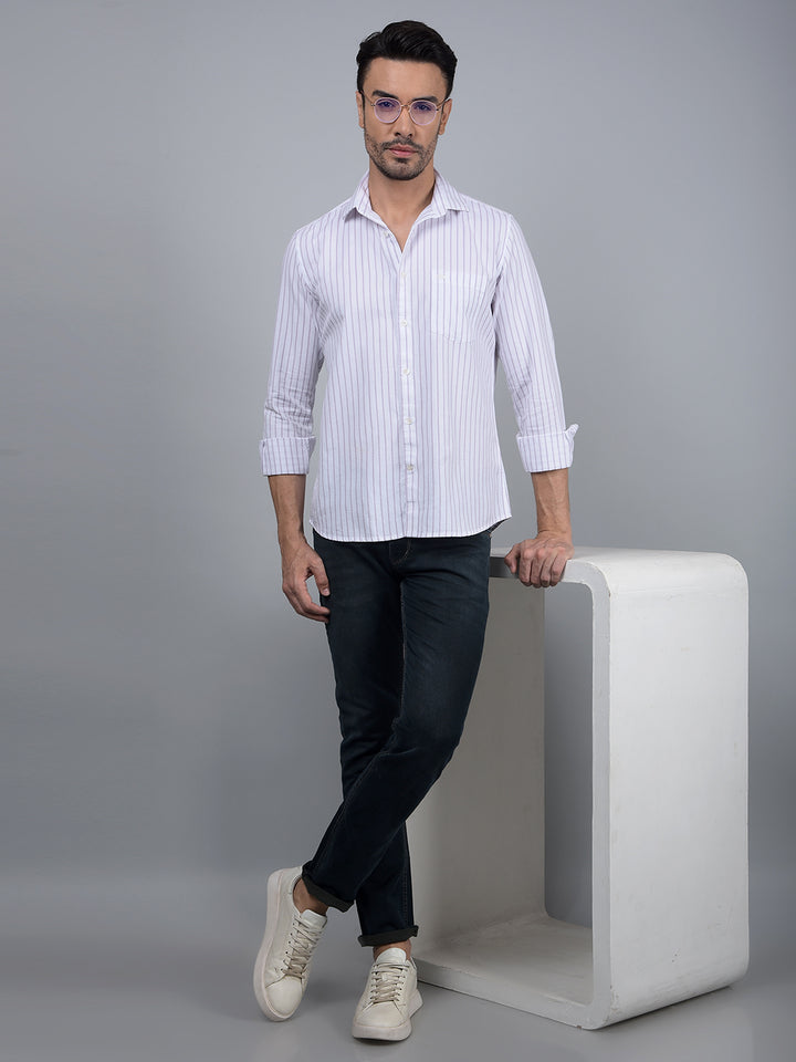 Purple Vertical Stripes 100% Cotton Shirt-Men Shirts-Crimsoune Club