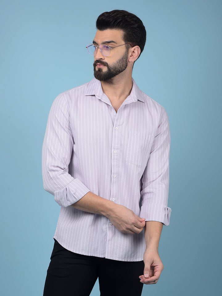 Purple Vertical Stripes 100% Cotton Knitted Shirt-Men Shirts-Crimsoune Club