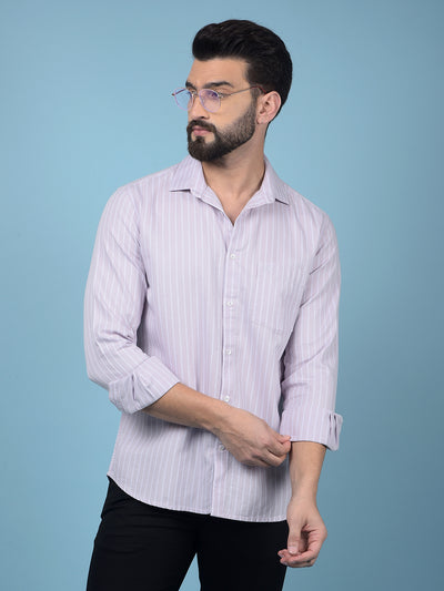 Purple Vertical Stripes 100% Cotton Knitted Shirt-Men Shirts-Crimsoune Club