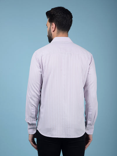 Purple Vertical Stripes 100% Cotton Knitted Shirt-Men Shirts-Crimsoune Club