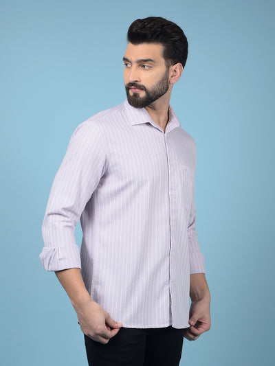 Purple Vertical Stripes 100% Cotton Knitted Shirt-Men Shirts-Crimsoune Club