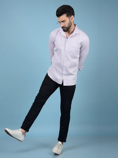 Purple Vertical Stripes 100% Cotton Knitted Shirt-Men Shirts-Crimsoune Club