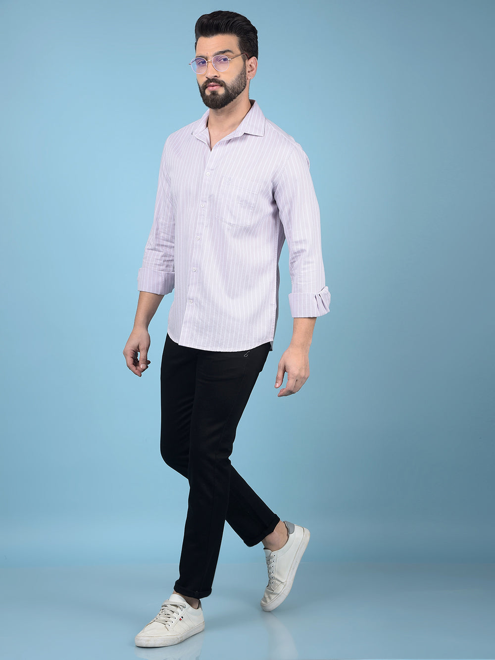 Purple Vertical Stripes 100% Cotton Knitted Shirt-Men Shirts-Crimsoune Club