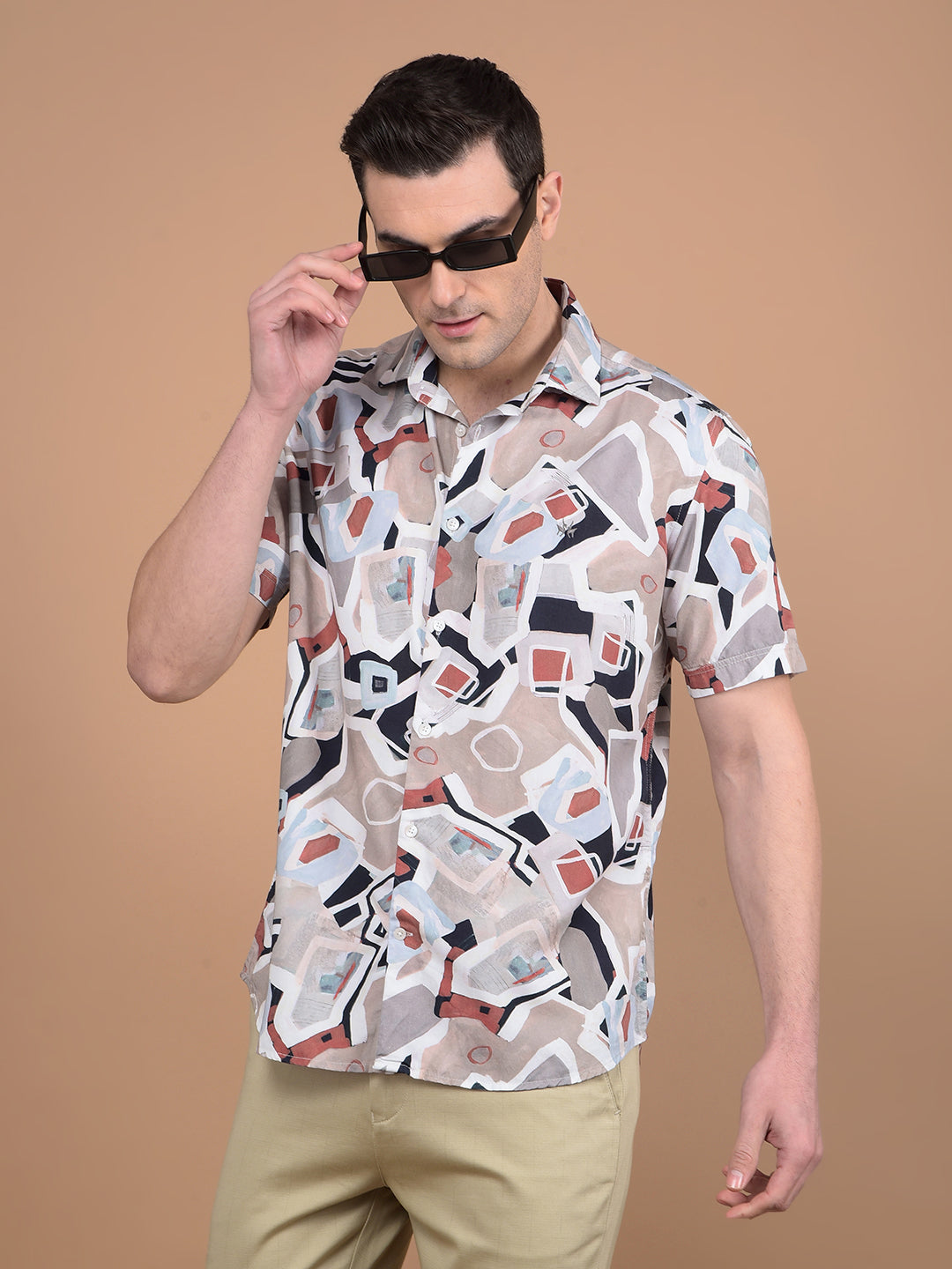 Multi-Color Abstract Print Shirt-Men Shirts-Crimsoune Club