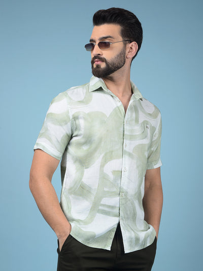 Green Printed Linen Shirt-Men Shirts-Crimsoune Club