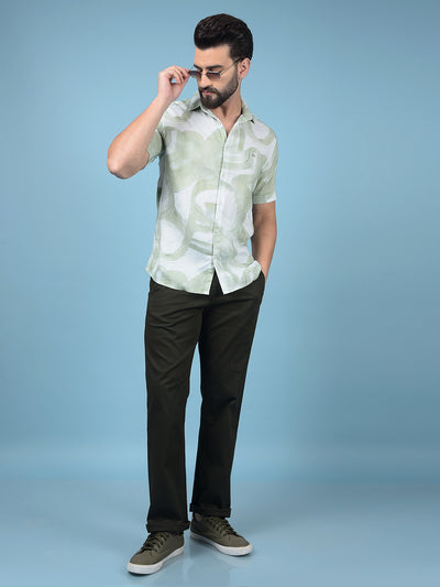 Green Printed Linen Shirt-Men Shirts-Crimsoune Club