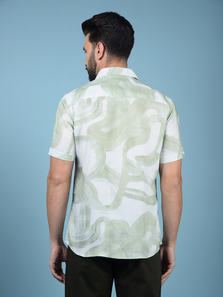 Green Printed Linen Shirt-Men Shirts-Crimsoune Club