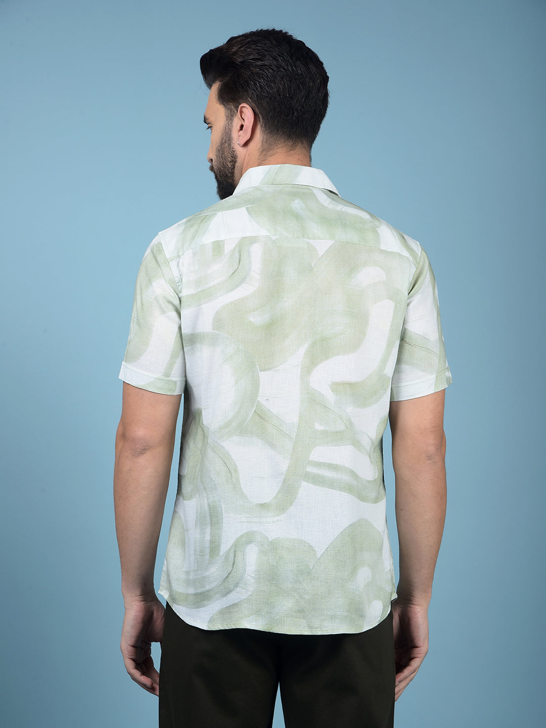 Green Printed Linen Shirt-Men Shirts-Crimsoune Club