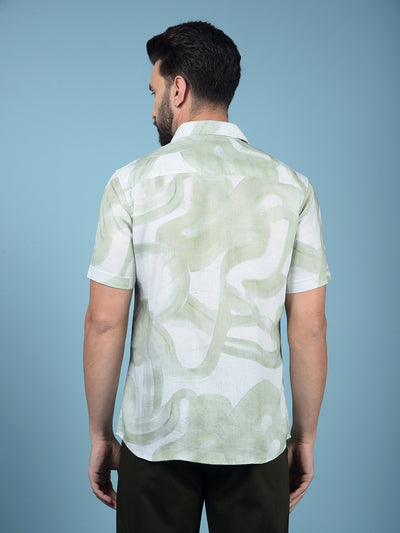 Green Printed Linen Shirt-Men Shirts-Crimsoune Club