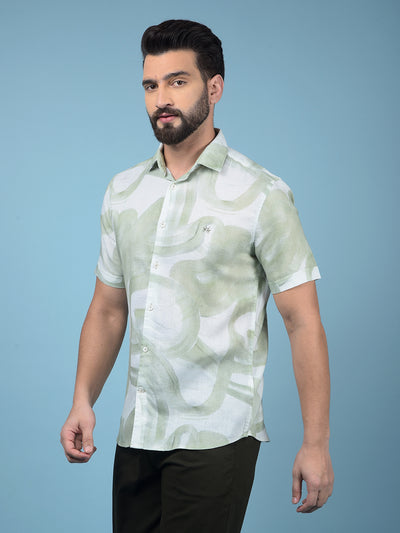 Green Printed Linen Shirt-Men Shirts-Crimsoune Club