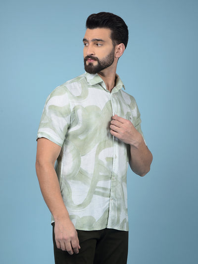 Green Printed Linen Shirt-Men Shirts-Crimsoune Club