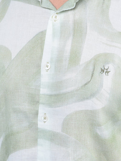 Green Printed Linen Shirt-Men Shirts-Crimsoune Club
