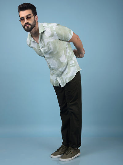 Green Printed Linen Shirt-Men Shirts-Crimsoune Club